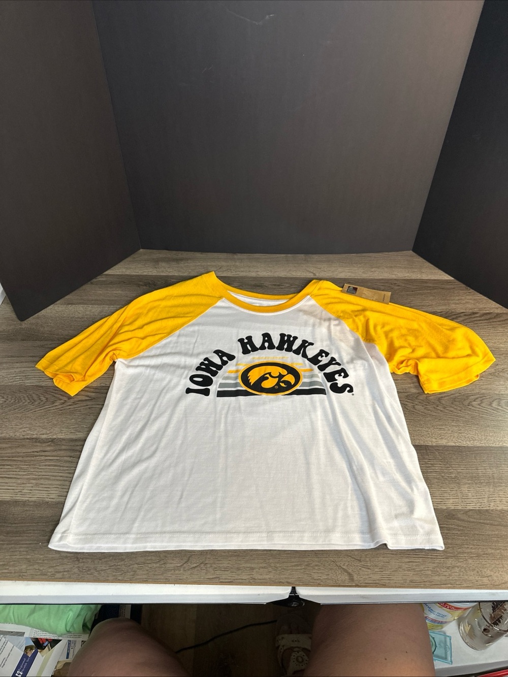 Rivalry Threads Iowa Hawkeyes Raglan Tee - White & Yellow